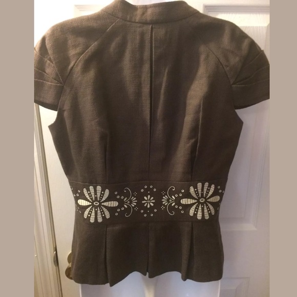 ELEVENSES Brown Linen Blazer Jacket Floral Ivory Anthropologie Workwear Office - Picture 5 of 7